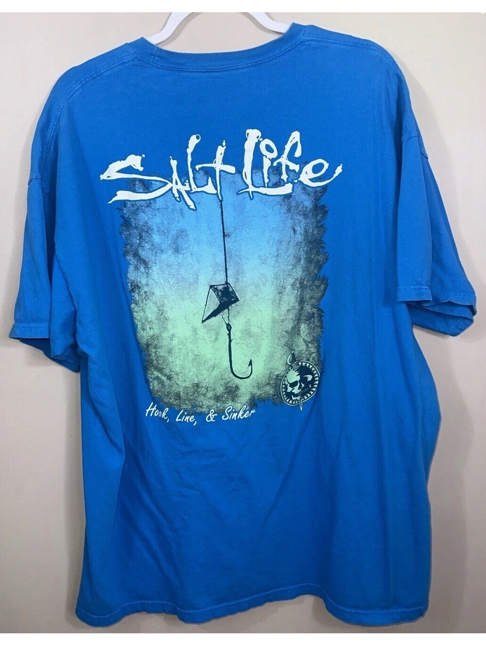 Salt Life T-Shirt Mens XXL Blue Front Pocket Graphic Print Hook Line